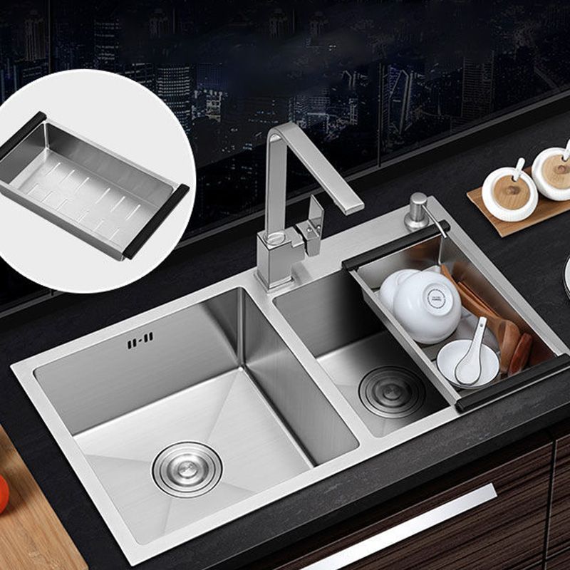 Modern Style Kitchen Double Sink Soundproof Detail Kitchen Sink with Basket Strainer