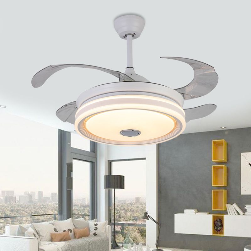 42" Wide White Round Hanging Fan Lamp Modern LED Bedroom Semi Flush Mount Lighting with 8 Blades, Remote Control/Frequency Conversion and Remote Control