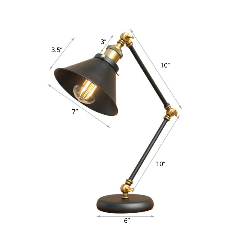 Metall 3-Gelenkschwingen Arm Task Light Industrial 1 Glühbirnen Schlafzimmer Tischlampe mit Schatten in Schwarz