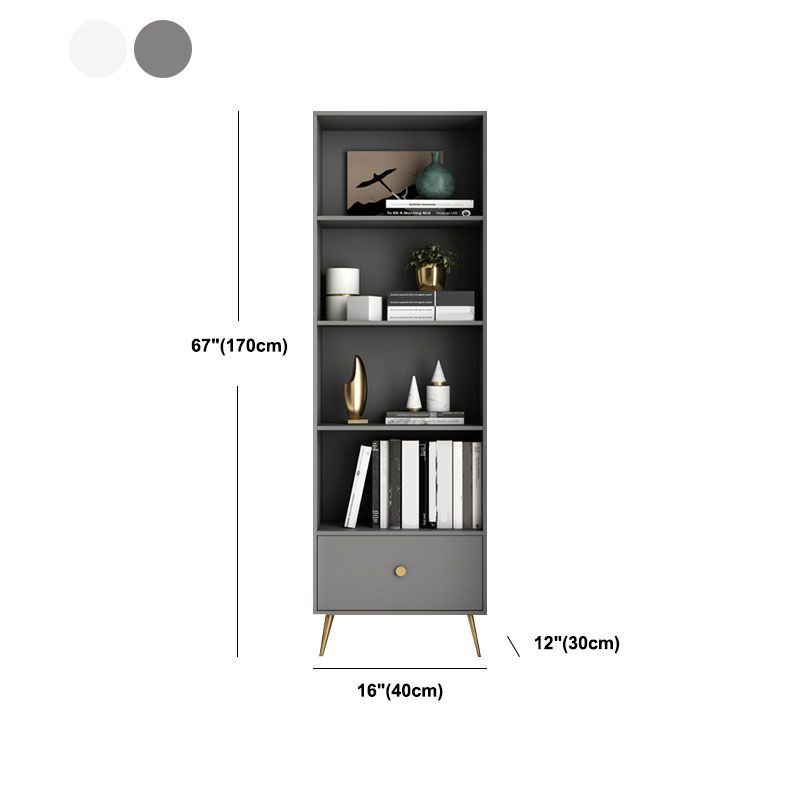 Modern Engineered Wood Bookshelf Standard Closed Back Bookcase with Drawer