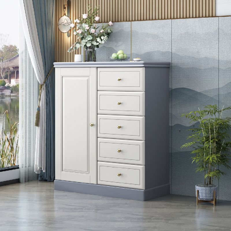 15.74" Wide Accent Cabinet Rubberwood Side Cabinet with 1 Doors and 5 Drawers