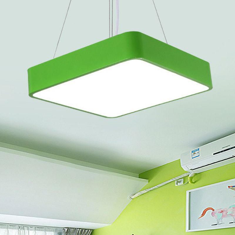 Eenvoudige vierkante led hanger lamp metaal kinderkamer kroonluchter licht in groen