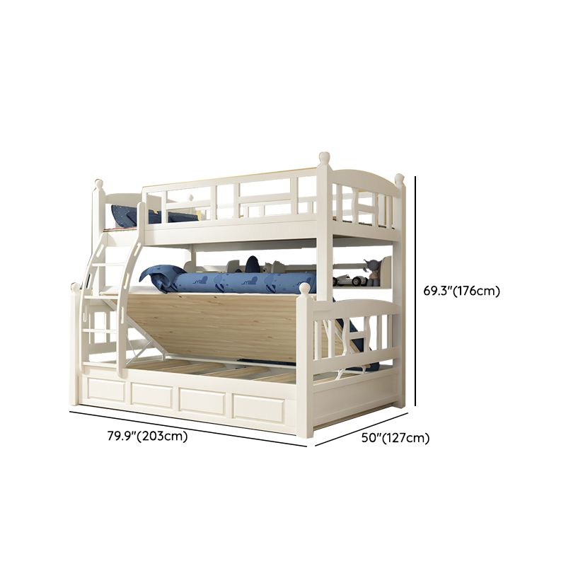 Traditional White Kid Bed Solid Wood Standard Bunk Bed with Ladder