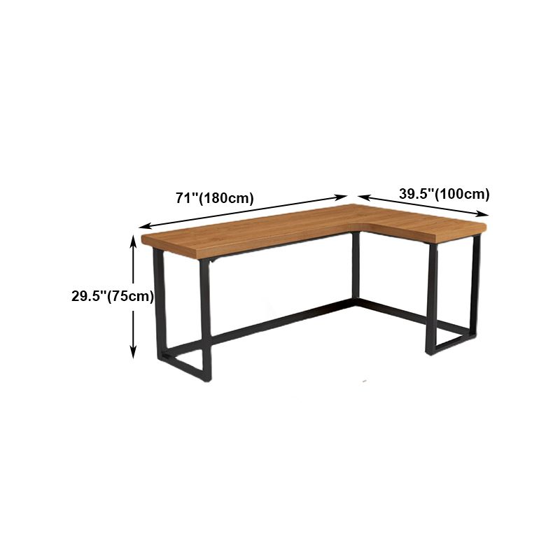 Brown Contemporary Corner Writing Desk Pine Wood Desktop Black H-Shape Base Desk