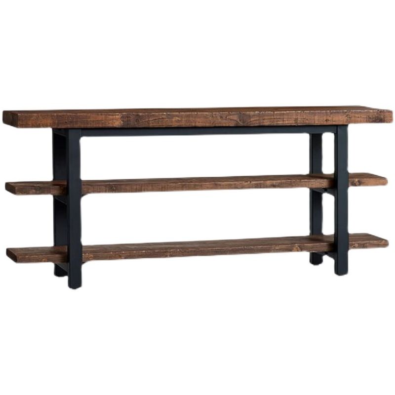 Industrial Pine TV Stand Console Open Storage TV Media Stand with Shelves for Living Room