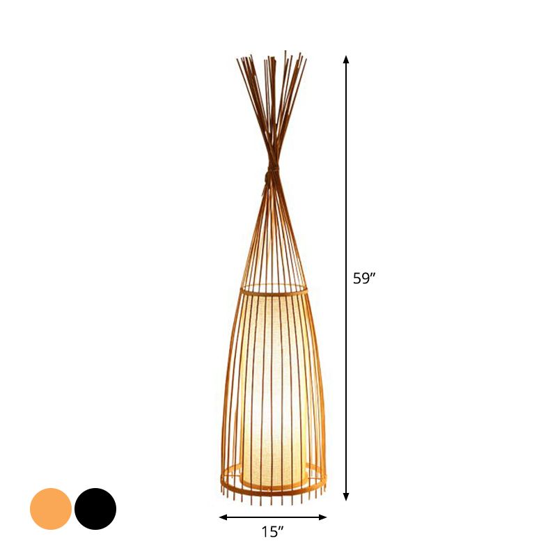 Black/Beige Fish Shaped Floor Light Asia Single-Bulb Bamboo Stand Up Lamp for Living Room, 12"/15" W