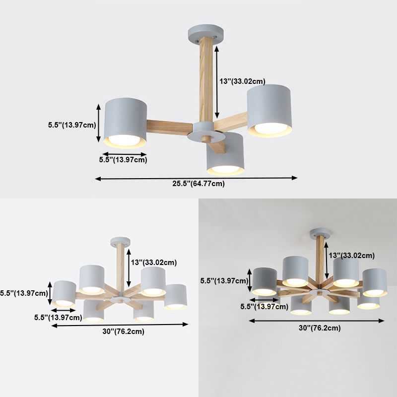 Multi -Licht zylindrisch -Ast Hanging Lights Moderne Makkaronstil Metal Hanging Lighting