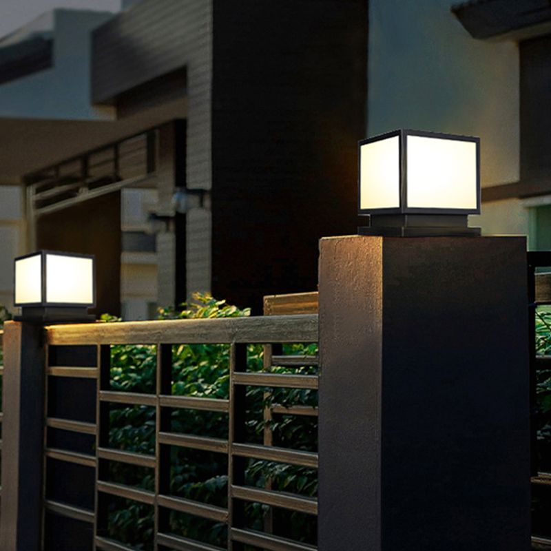 Square Pillar Lamp Solar Energy Outdoor Light with Stainless Steel for Patio