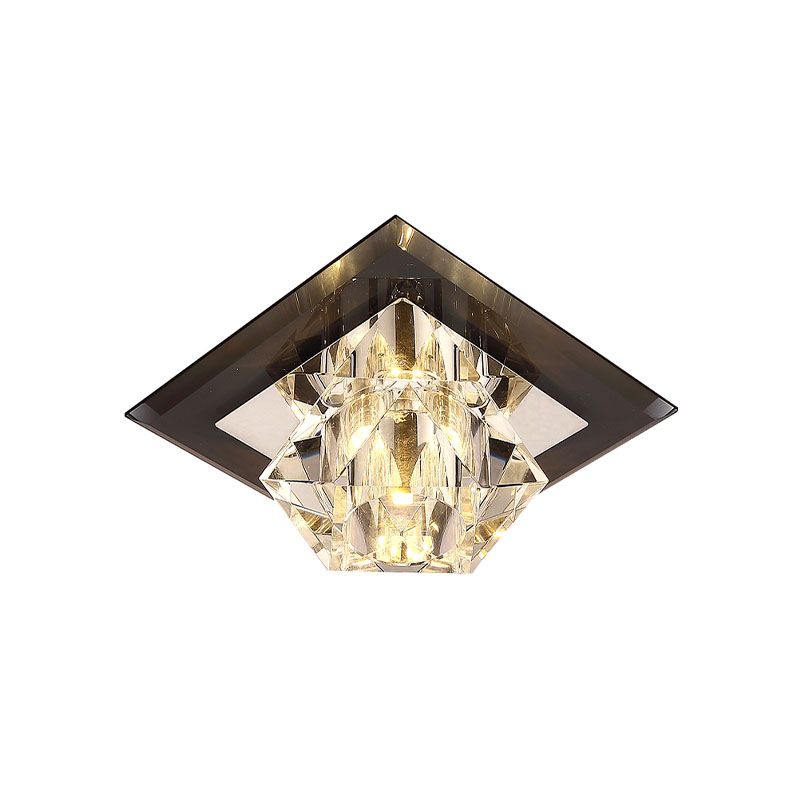 LED Flush Mount Modernism Diamond Clear Crystal Close to Ceiling Lamp in Black with Square Panel