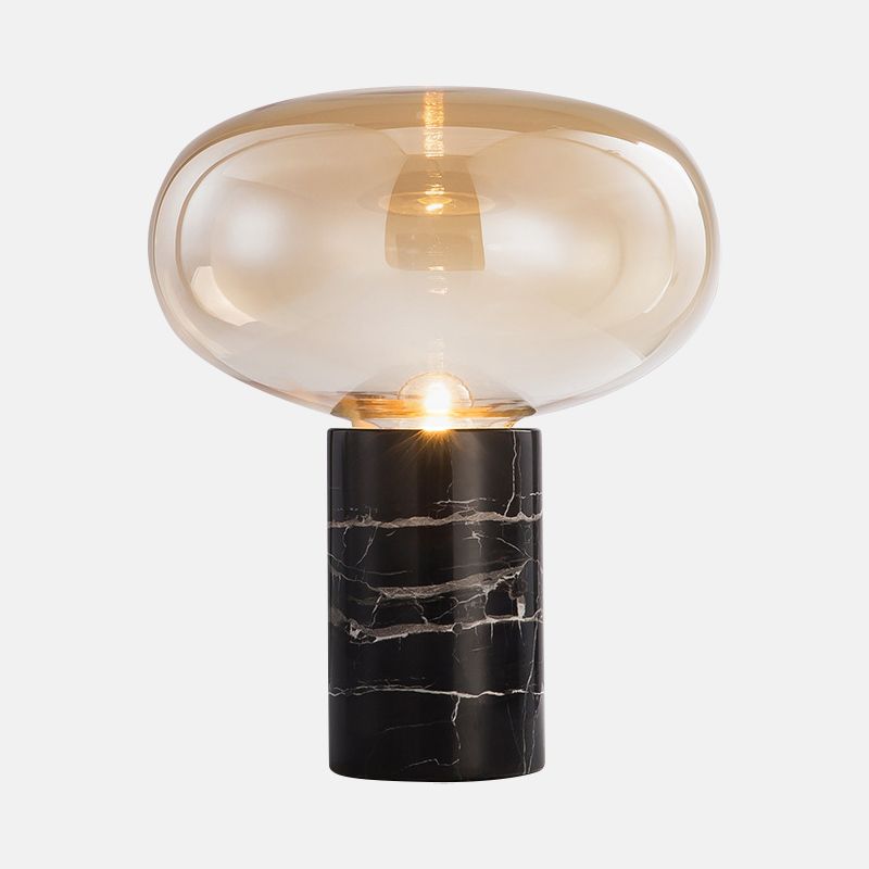 9,5 "/ 15" O Single Salle Room Night Light Postmodern Black Marble Table Lampe With Ellipse Grey / Amber Glass Shade