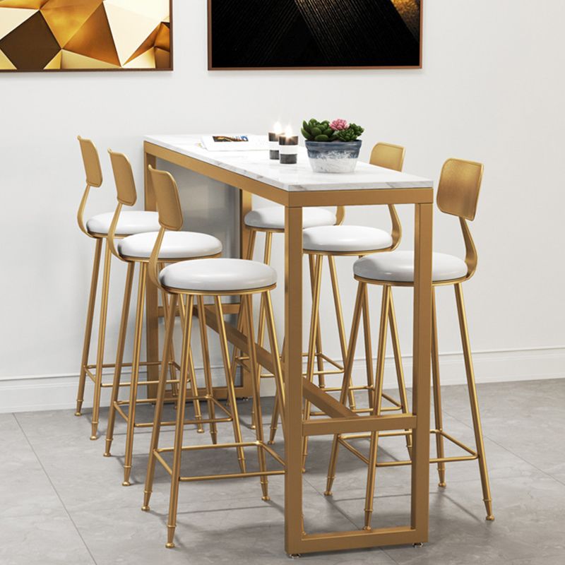 Modern Bar Height Table White Faux Marble Top Bistro Table with Gold Base