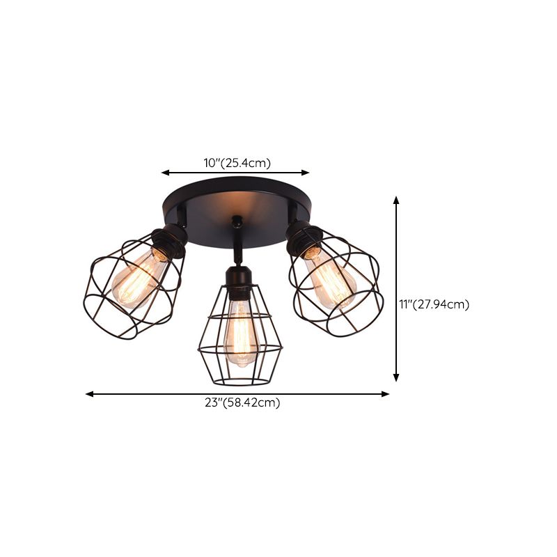 Metal Flush Ceiling Light Industrial 3 Lights Flush Mount Light Fixture in Black