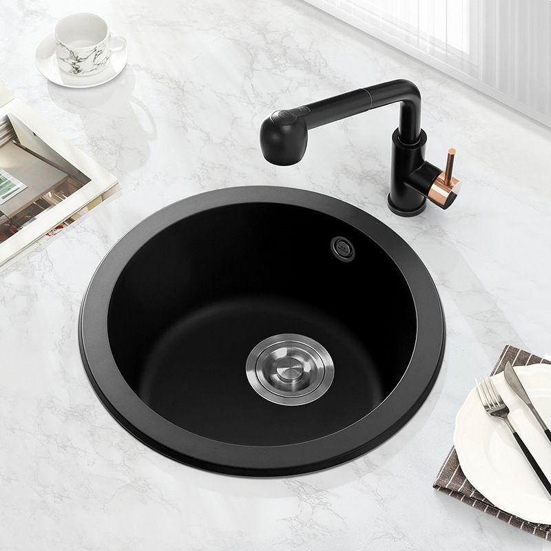 Single Bowl Kitchen Sink Modern Style Round Shape Kitchen Sink with Basket Strainer