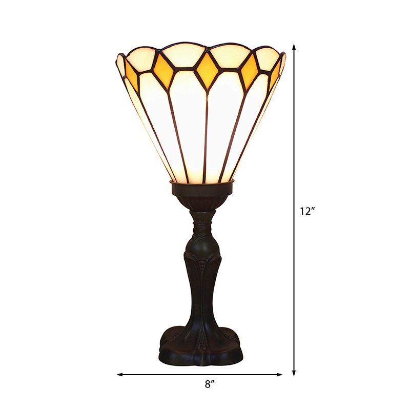 Classic Tiffany Cone Desk Light Glass 1 Head Inverted Desk Lamp in White/Yellow/Blue for Living Room