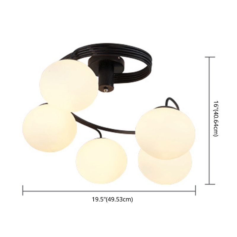 Black Spherical Semi Flush Ceiling Light Minimalist Glass Living Room Semi Flush Mount Light