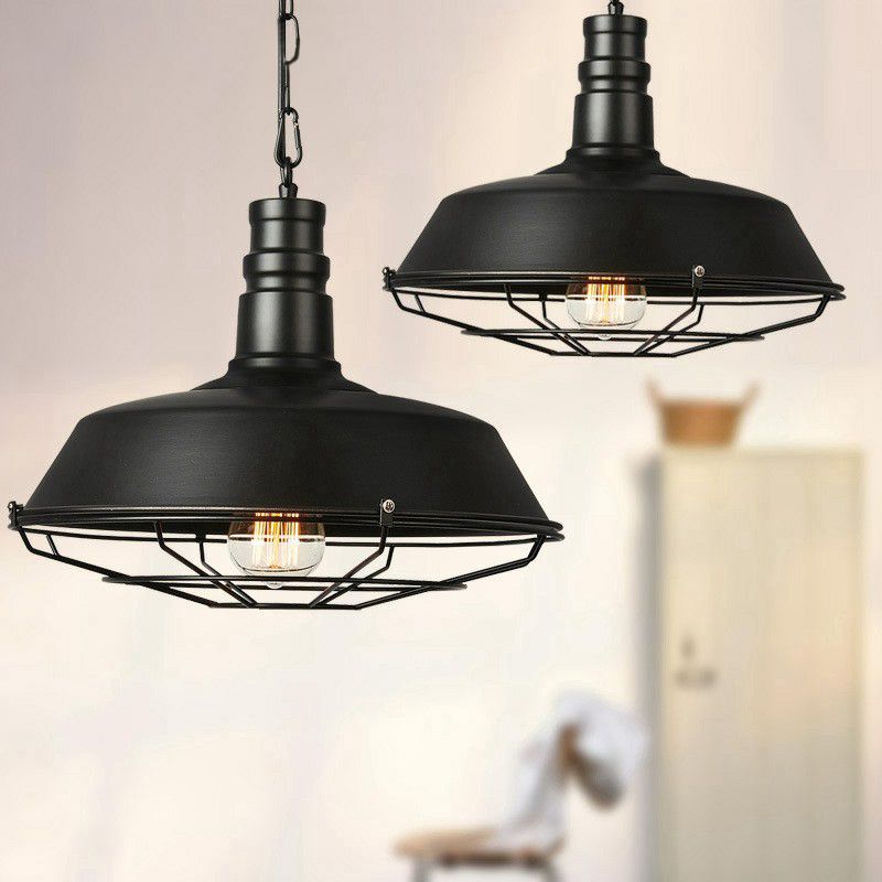 Barn Metal Suspension Lighting Industrial 1 Head Dining Room Hanging Lamp with Tapered Cage Guard