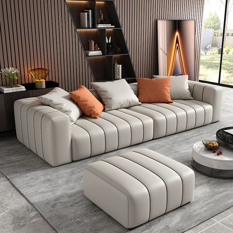 Modernistic Sofa Faux Leather Tufted Off-White Convertible Sofa for Living Room