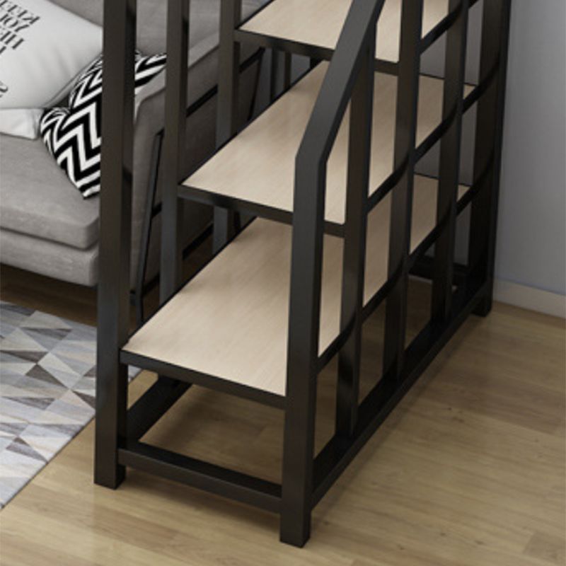 Iron High Loft Bed Contemporary Black and White Finish Bed Frame with Guardrail