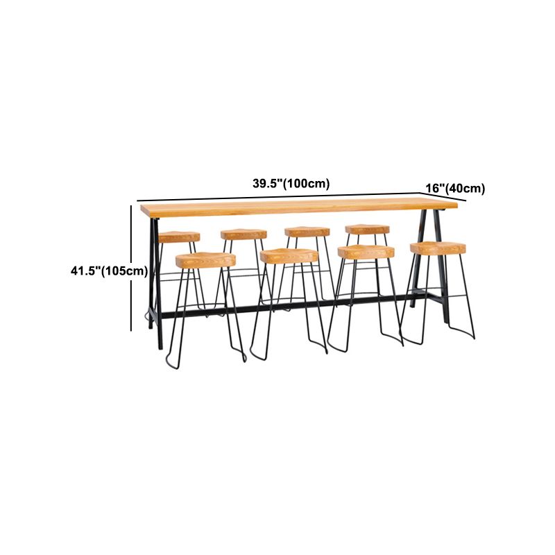 Pine Wood Bar Dining Table Industrial Rectangle Bar Dining Table with Black Trestle Base