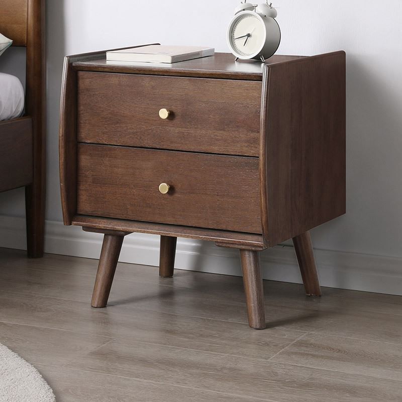 2 Drawers Solid Wood Nightstand Modern Night Table With Legs ,20.9" Tall