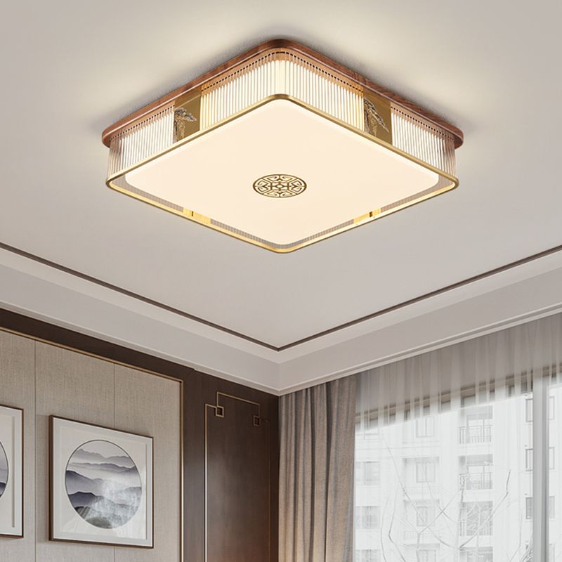 Wood LED Flush Mount Geometric Shape Modern Ceiling Light with Acrylic Shade for Bedroom