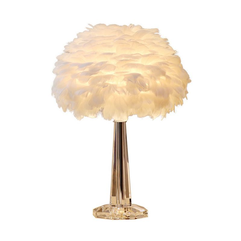 1-Light Bedside Night Lamp Nordic Table Light with Layered Feather Shade and Crystal Accent