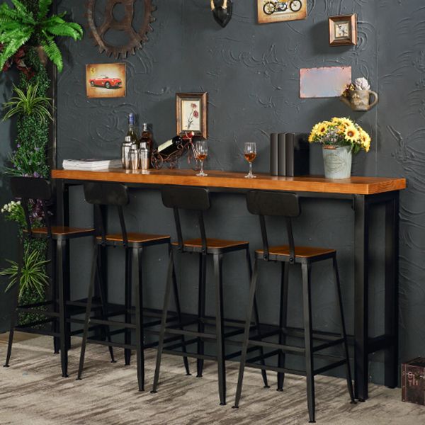 Industrial Natural Bistro Bar Desk Footrest Pine Solid Wood Bistro Bar Table