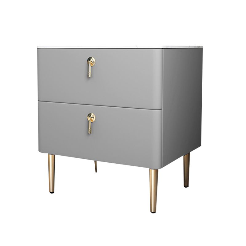 Classic Glam Accent Table Nightstand Stone Bedside Cabinet with Drawers