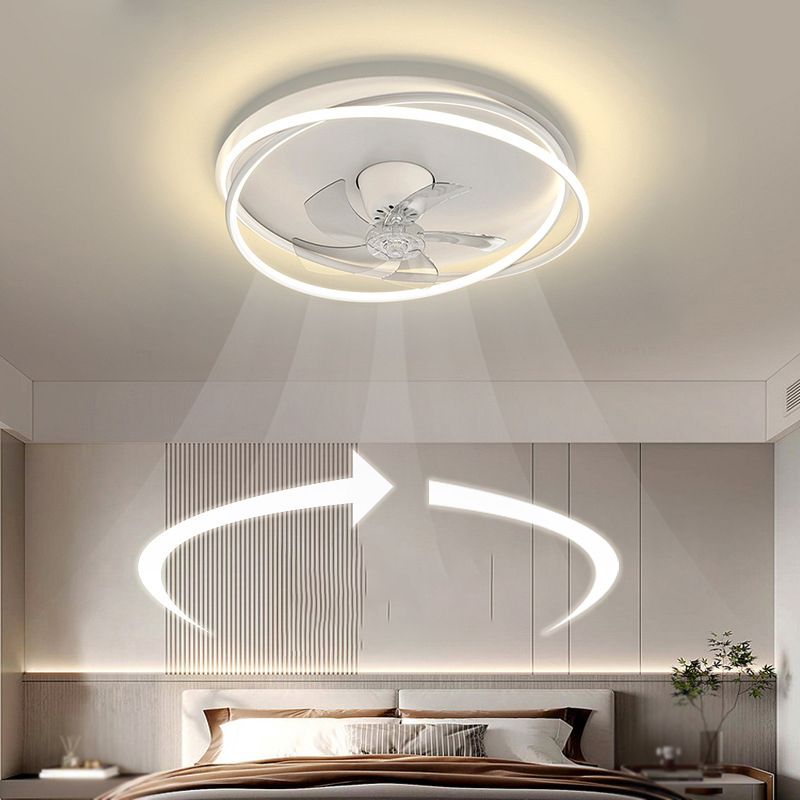 5-Blade Polish Finish Ceiling Fan Contemporary Metallic Fan with Light for Foyer