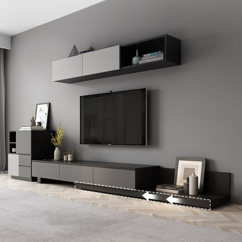 Modern TV Stand with Sliding Storage , TV Console in Grey Fit TVs for up to 71 / 92