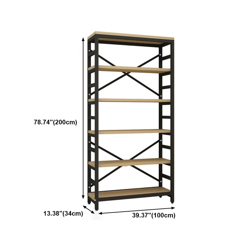 Modern Style Bookshelf Black Metal Frame Open Back Bookcase for Office