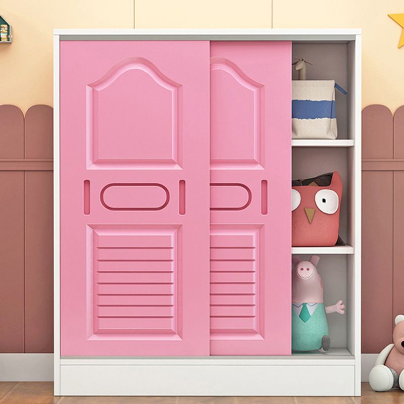 Pine Kid's Wardrobe Modern Wardrobe Closet With Sliding Door and Garment Rod