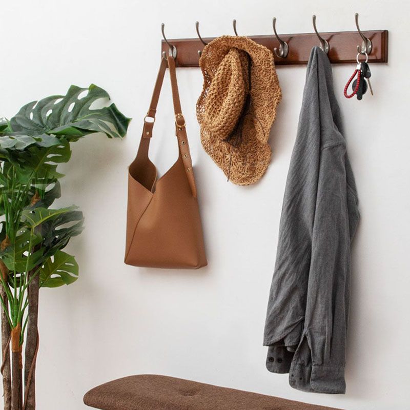 Brown Wooden Coat Hanger Modern Style Minimalist Home Wall Hanging Coat Rack