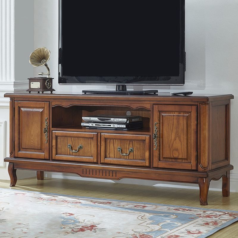 Solid Wood Home TV Stand Traditional TV Cabinet with Splayed Wooden Legs