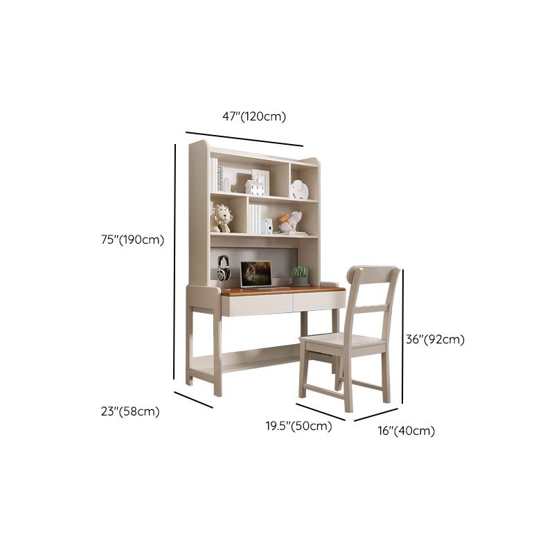 Modenr White Writing Desk with 2 Storage Drawers and Shelves