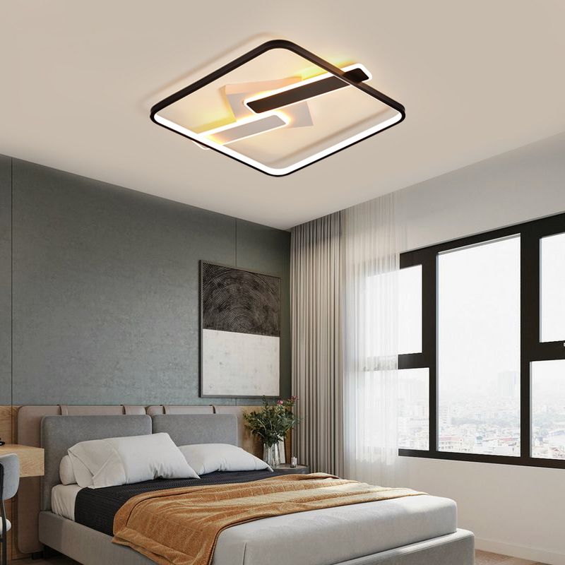 Metal Square Flush Ceiling Light Modern Style 3 Lights Flush Mount Fixture in Black