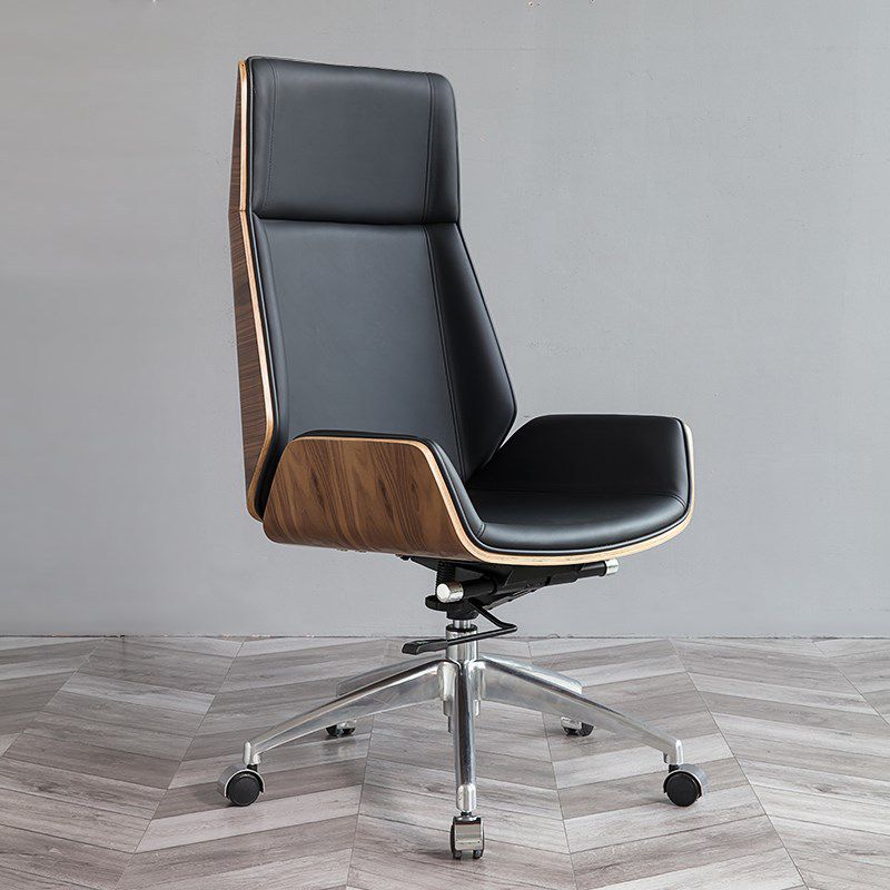 Modern No Arm Desk Chair Leather Task Chair with Wheels for Office