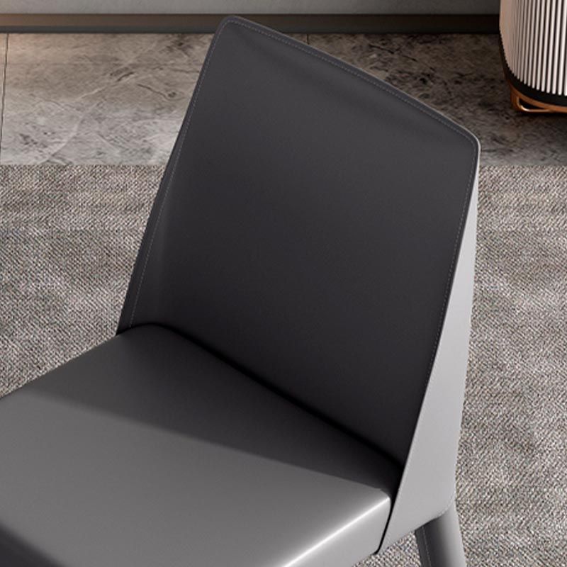 Modern Leather Dining Chair Parsons Furniture with Steel Legs in Matte Finish for Home