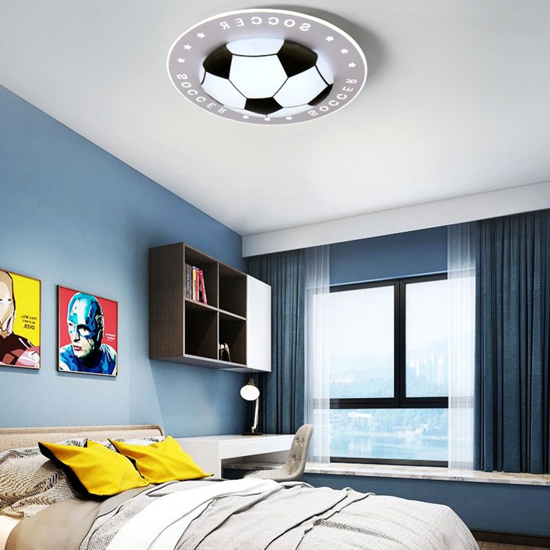 Kid Bedroom Flat Football Flush Mount Light Metal Acrylique Sport Style LED Ceiling Lamp