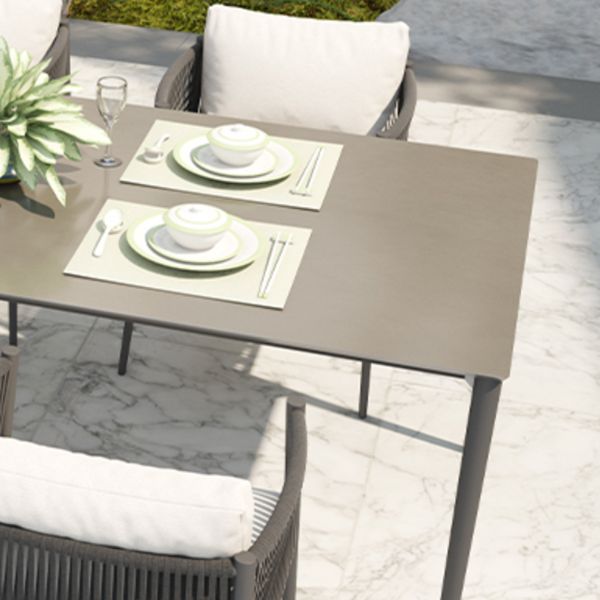 Rectangle Stone Top Patio Table Modern Dining Table with Aluminum Frame