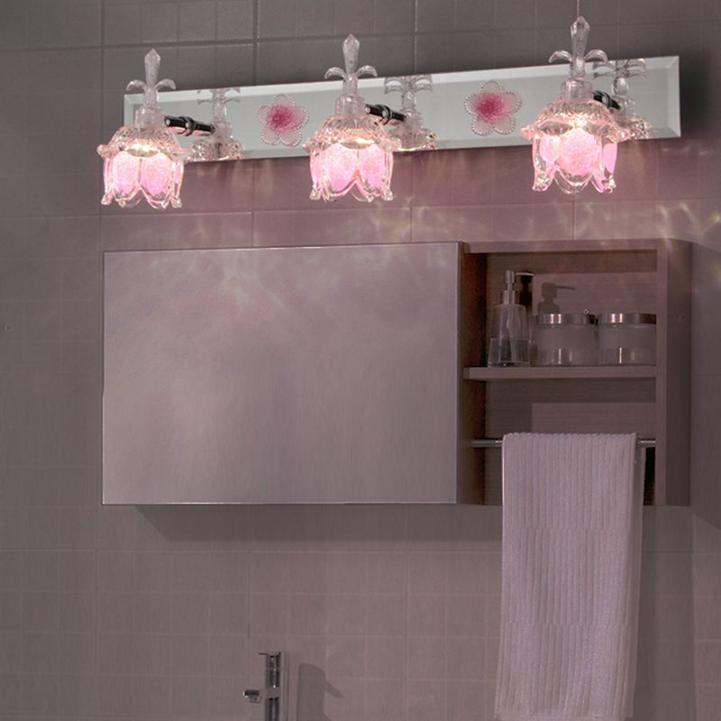 Metal & Glass Bath Sconce , Glass Flower Shade Adjustable Bath Light , 2 / 3 Lights