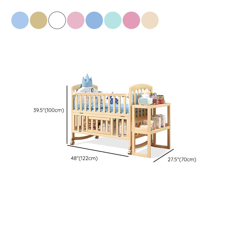 Modern Solid Wood Nursery Crib Guardrail Baby Crib with Storage