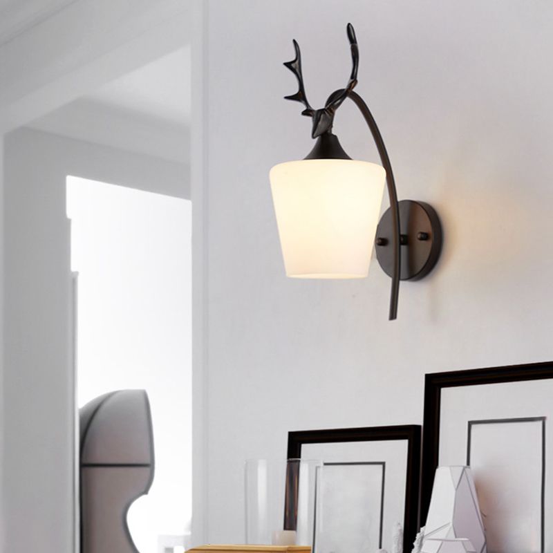 Nordic Style Vanity Light Antler Shape Vanity Lamp with Glass Shade for Living Room