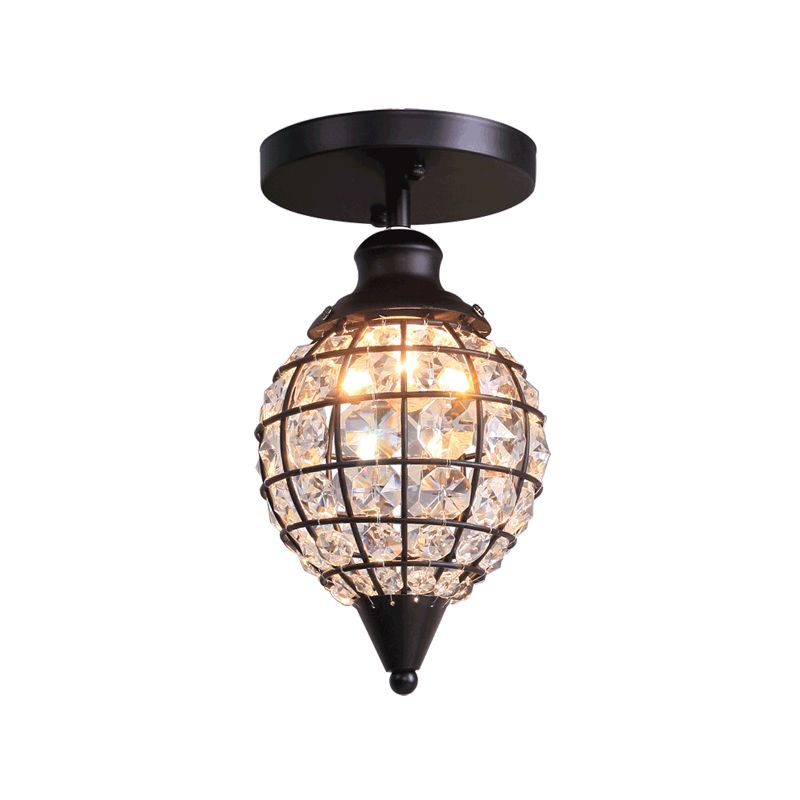 5"/6.5" W Mini Disco Ball Ceiling Light Rustic Iron Frame 1 Light  Semi Flush Lamp with Crystal Draping