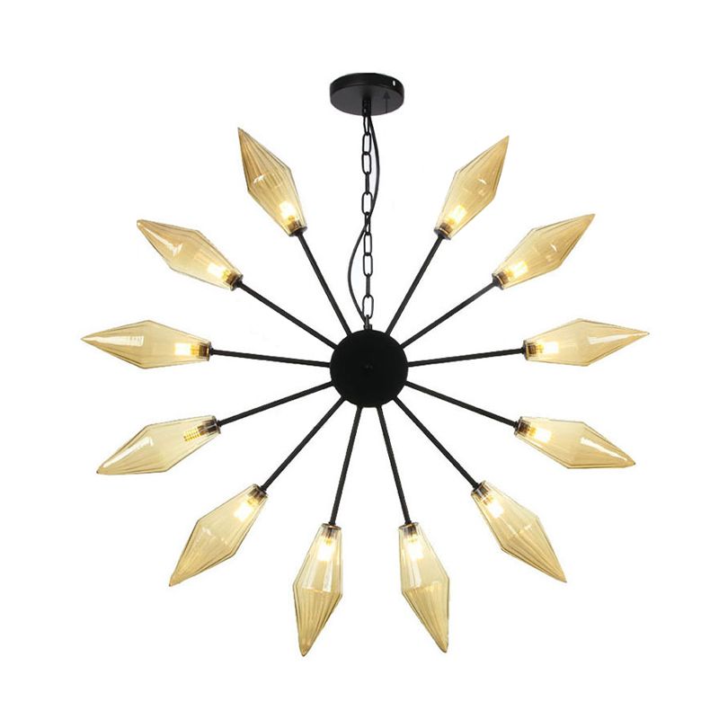 6/9/12 Lights Chandelier Lamp Industrial Sputnik Amber/Clear Glass Ceiling Light Fixture in Black/Copper/Chrome