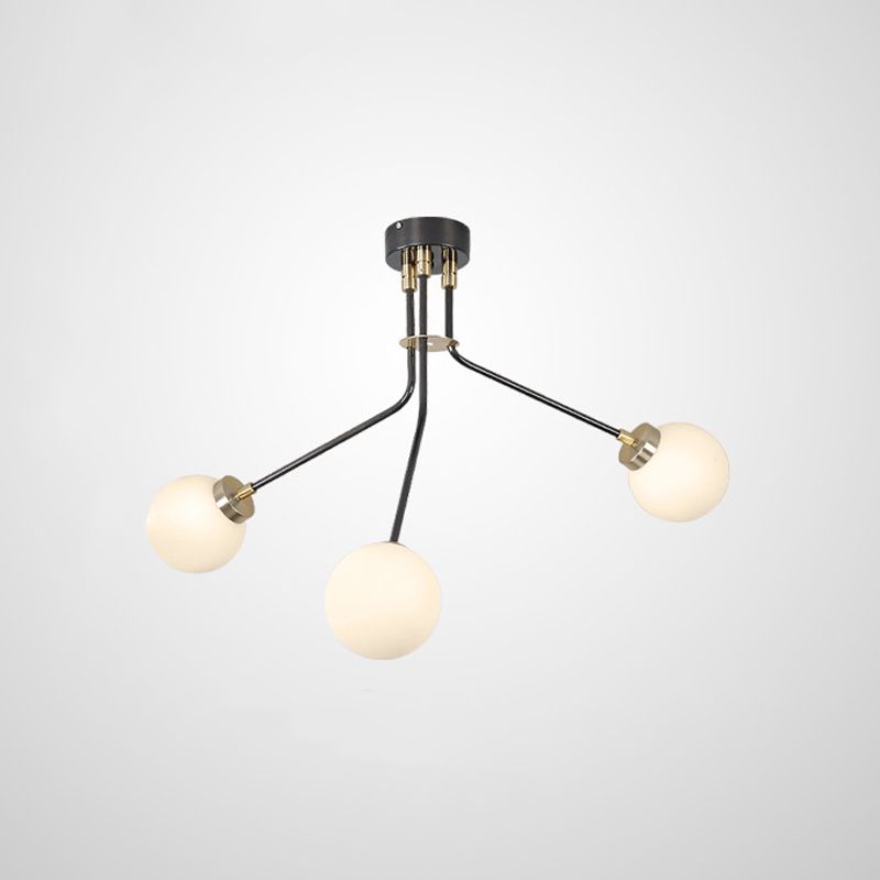 Globe White Glass Chandelier Light Modern 3/7 Lights Prendant Black Pendant Lighting pour le salon