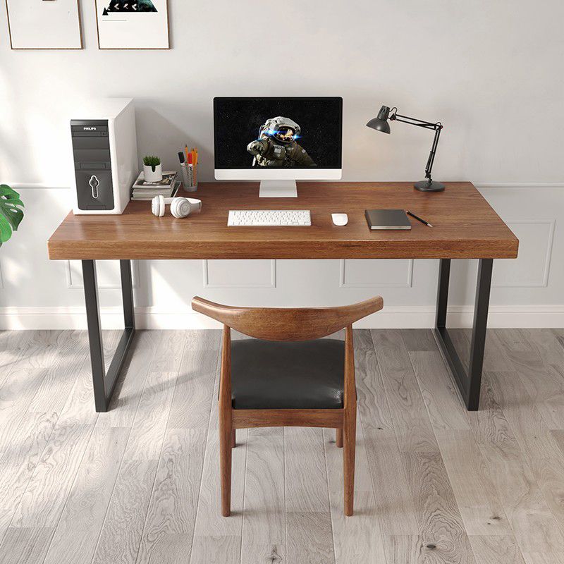 Rectangular Desk Solid Wood Top Black Metal Legs for Bedroom