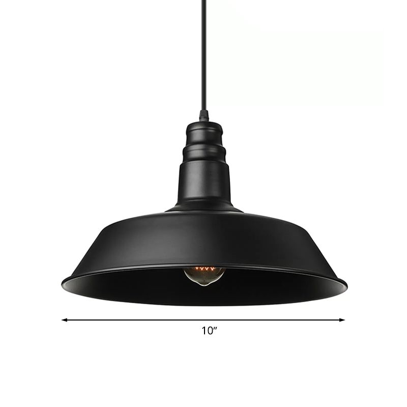 Industrial Barn Shaped Pendant Light One Light Metal Suspension Light in Black for Study Room