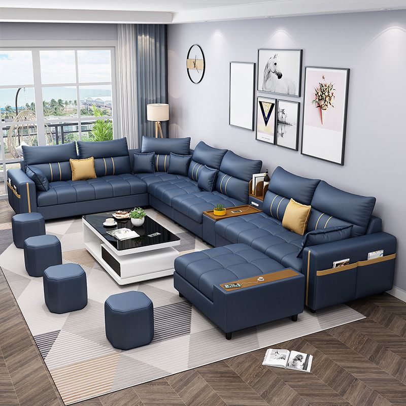 Contemporary Sectional Modular with Square Arm and Storage for 6 People