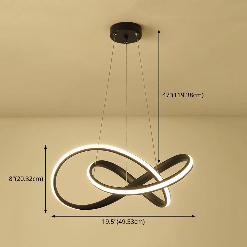 Twisted Dinning Room Pendant Light Fixture Metal LED Modern Style Pendant Chandelier in Black